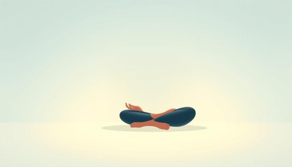 A serene, minimalist illustration depicting the essence of mindfulness. In the foreground, a person sits cross-legged in a peaceful, meditative pose, their eyes gently closed, exuding a sense of inner calm and focus. The middle ground features a simple, yet elegant design of concentric circles, symbolizing the layers of awareness and presence that mindfulness cultivates. In the background, a soft, muted color palette of calming blues and greens creates a soothing, contemplative atmosphere, inviting the viewer to pause and reflect. Diffused lighting casts a gentle, warm glow, enhancing the sense of tranquility. The overall composition conveys the simplicity, clarity, and transformative power of mindfulness.