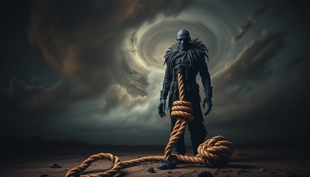 A visually striking depiction of the leading causes of stress and anxiety. Set in a dimly lit, moody environment, the image showcases a collection of symbolic elements against a rich, textured background. In the foreground, a towering figure representing a heavy workload looms ominously, while in the middle ground, a twisted, knotted rope evokes the feeling of being trapped. The background features a swirling, turbulent sky and foreboding landscape, evoking a sense of unease and uncertainty. The overall composition and lighting create a sense of tension and unease, effectively capturing the essence of the topic.